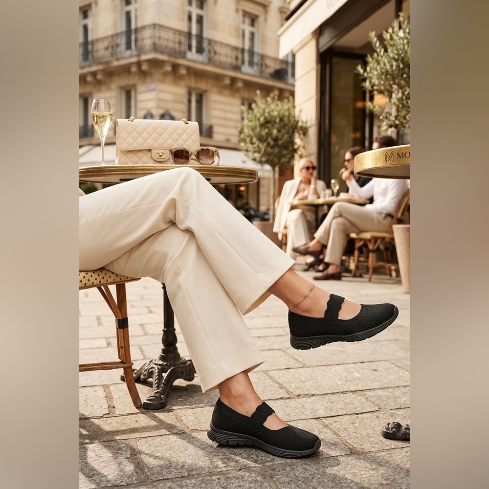 SIZE 8 Skechers® Women's Air-Cooled Memory Foam Mary Jane Shoes Black SN 49622